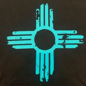 Zia Symbol New Mexico Graphic Tee Teal/Blue Men's Black Size Medium